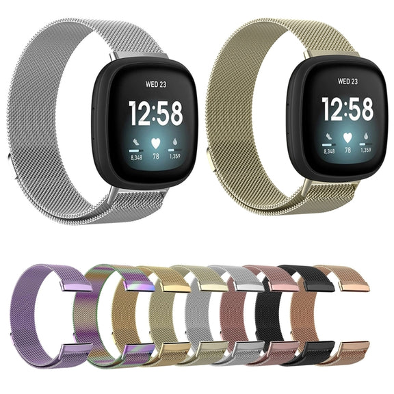 For Fitbit Versa 4 Milanese Magnetic Metal Weave Watchband, Small Size(Black)