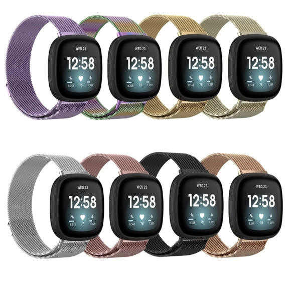 For Fitbit Versa 4 Milanese Magnetic Metal Weave Watchband, Small Size(Black)