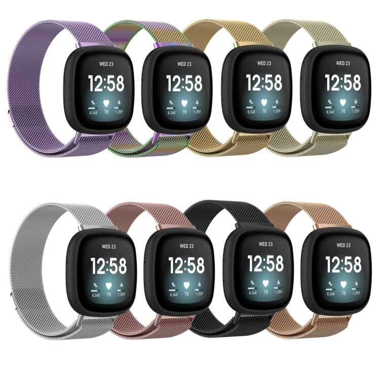 For Fitbit Versa 4 Milanese Magnetic Metal Weave Watchband, Small Size(Black)
