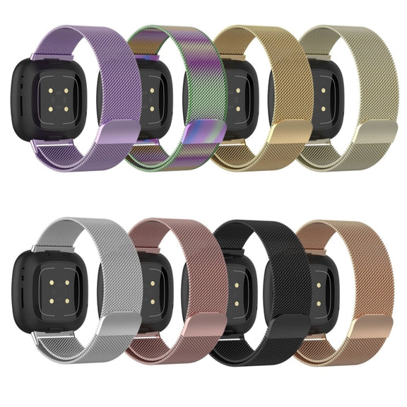 For Fitbit Versa 4 Milanese Magnetic Metal Weave Watchband, Small Size(Black)