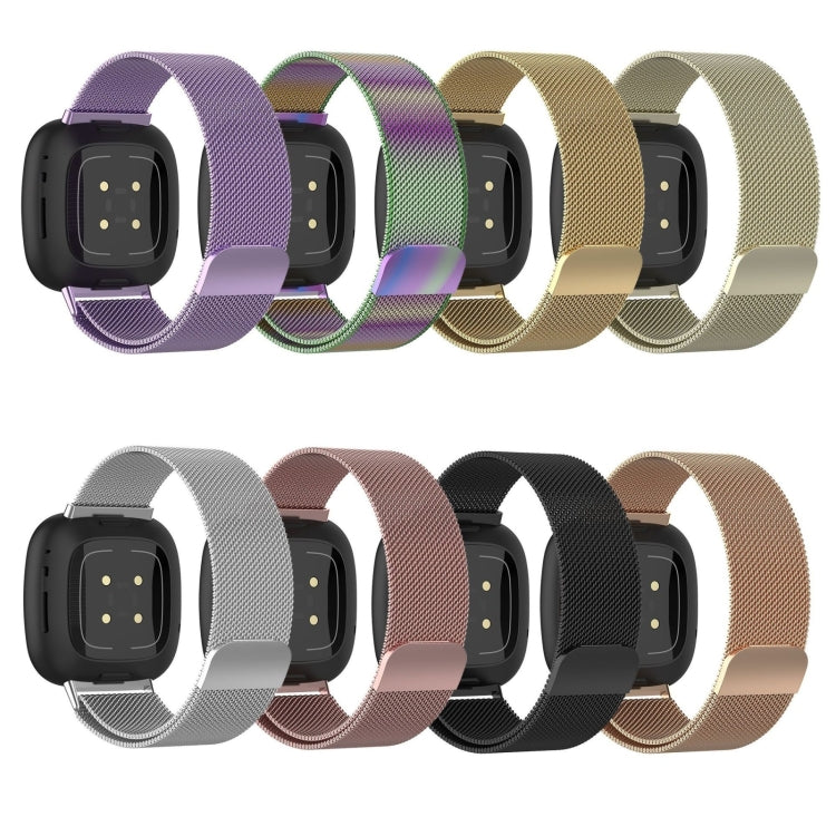 For Fitbit Versa 4 Milanese Magnetic Metal Weave Watchband, Small Size(Black)