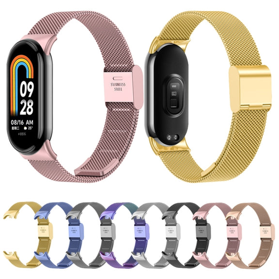 For Xiaomi Mi Band 8 Milanese Buckle Metal Watch Band(Rose Pink)