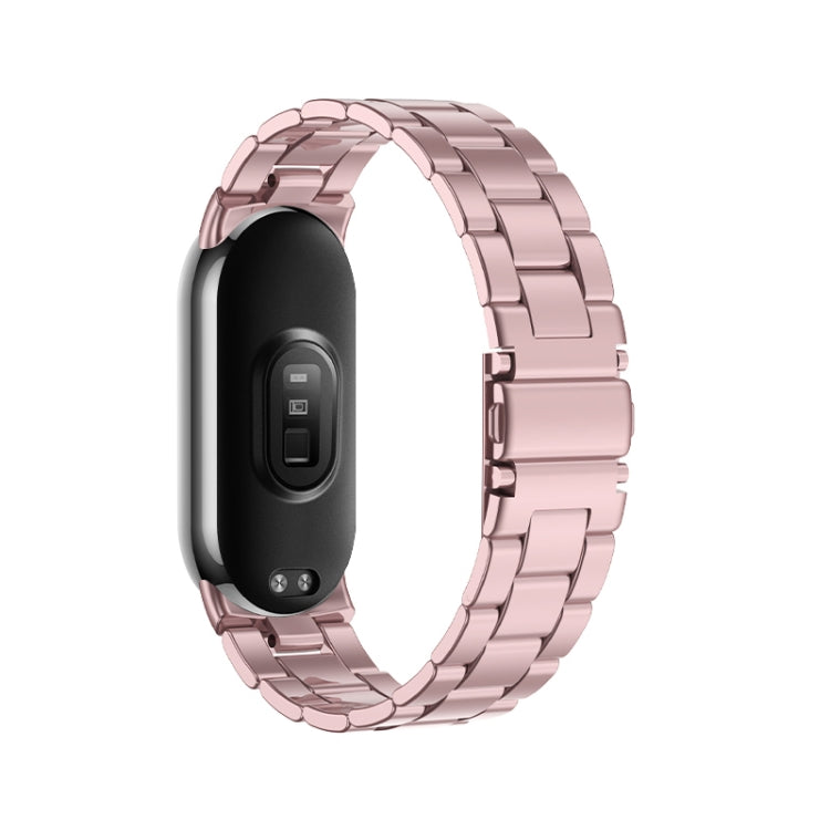 For Xiaomi Mi Band 8 Milanese Three-bead Metal Watch Band(Rose Pink)
