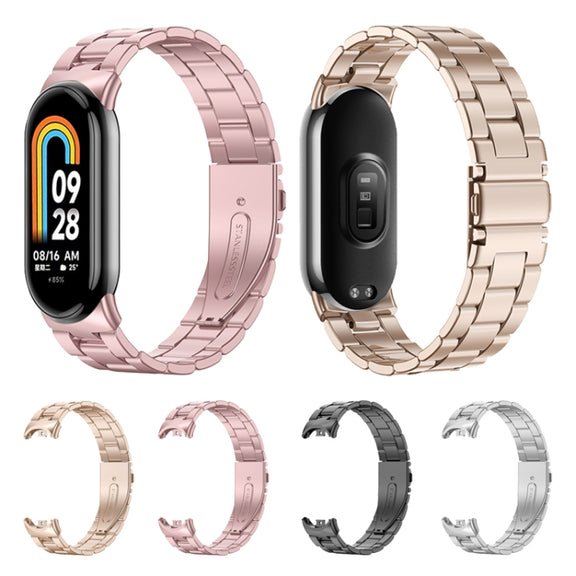 For Xiaomi Mi Band 8 Milanese Three-bead Metal Watch Band(Black)