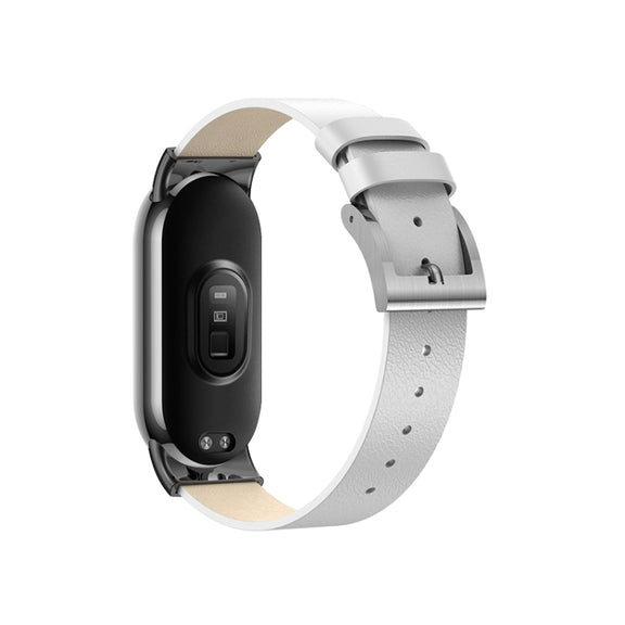 For Xiaomi Mi Band 8 Leather Replacement Watch Band(White)
