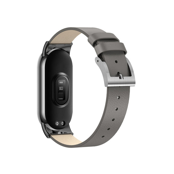 For Xiaomi Mi Band 8 Leather Replacement Watch Band(Grey)