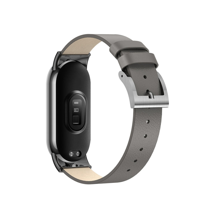 For Xiaomi Mi Band 8 Leather Replacement Watch Band(Grey)