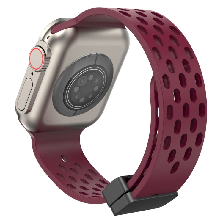 Magnetic Clasp Silicone Watch Band For Apple Watch Ultra 49mm / Series 8&7 45mm / SE 2&6&SE&5&4 44mm / 3&2&1 42mm(Wine Red) -  by PMC TechLife | Online Shopping South Africa | PMC TechLife