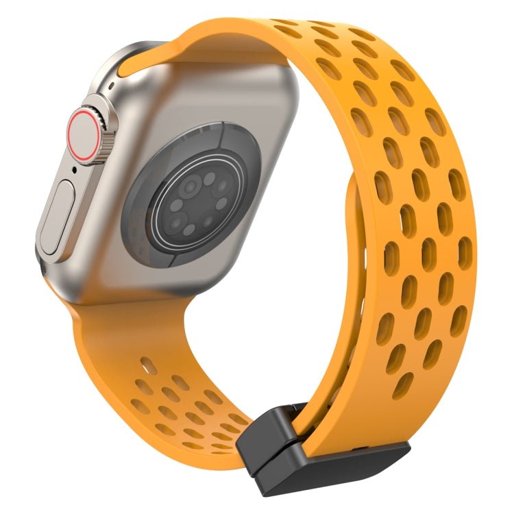 Magnetic Clasp Silicone Watch Band For Apple Watch Ultra 49mm / Series 8&7 45mm / SE 2&6&SE&5&4 44mm / 3&2&1 42mm(Yellow) -  by PMC TechLife | Online Shopping South Africa | PMC TechLife