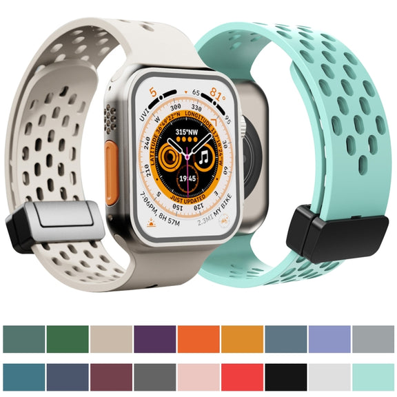 Magnetic Clasp Silicone Watch Band For Apple Watch Ultra 49mm / Series 8&7 45mm / SE 2&6&SE&5&4 44mm / 3&2&1 42mm(Alfalfa Grass)