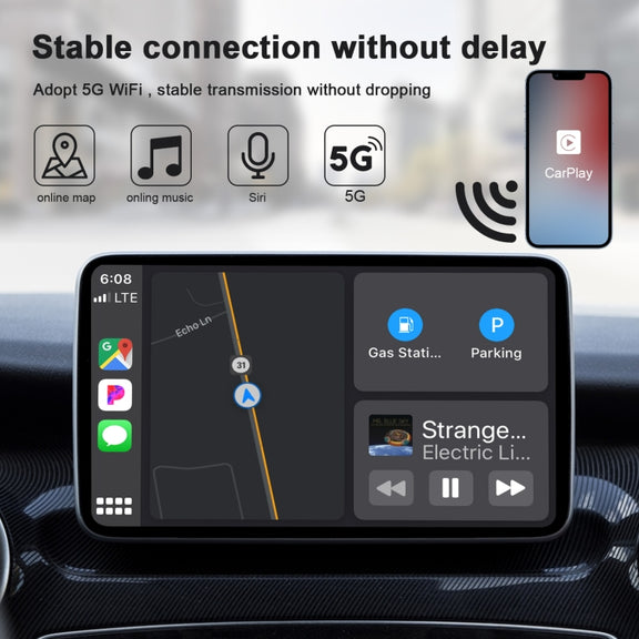THT-020-2 USB + USB-C / Type-C Wired to Wireless Carplay Adapter for iPhone(Black)