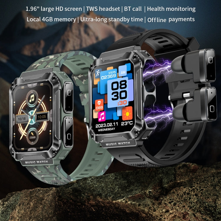 OVISEN T93 1.96 inch IPS Screen 2 in 1 Bluetooth Headset Smart Watch, Supports Blood Oxygen Monitoring/Bluetooth Music(Black)