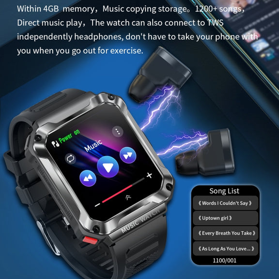 OVISEN T93 1.96 inch IPS Screen 2 in 1 Bluetooth Headset Smart Watch, Supports Blood Oxygen Monitoring/Bluetooth Music(Black)
