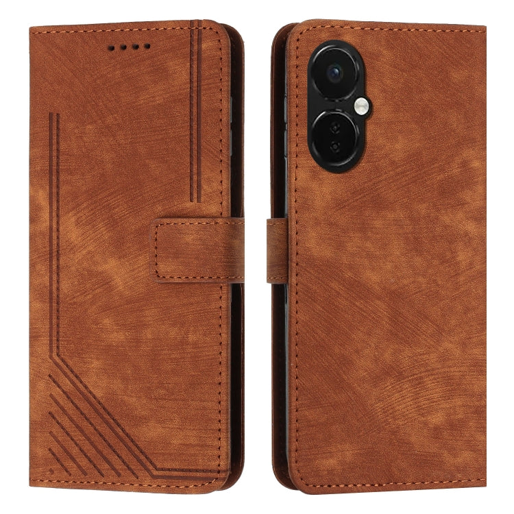 For OnePlus Nord CE 3/Nord CE 3 Lite/Nord N30 Skin Feel Stripe Pattern Leather Phone Case with Lanyard(Brown) - free shipping - PMC TechLife - Order now!