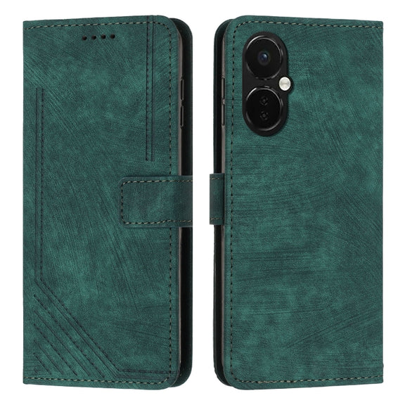 For OnePlus Nord CE 3/Nord CE 3 Lite/Nord N30 Skin Feel Stripe Pattern Leather Phone Case with Lanyard(Green)