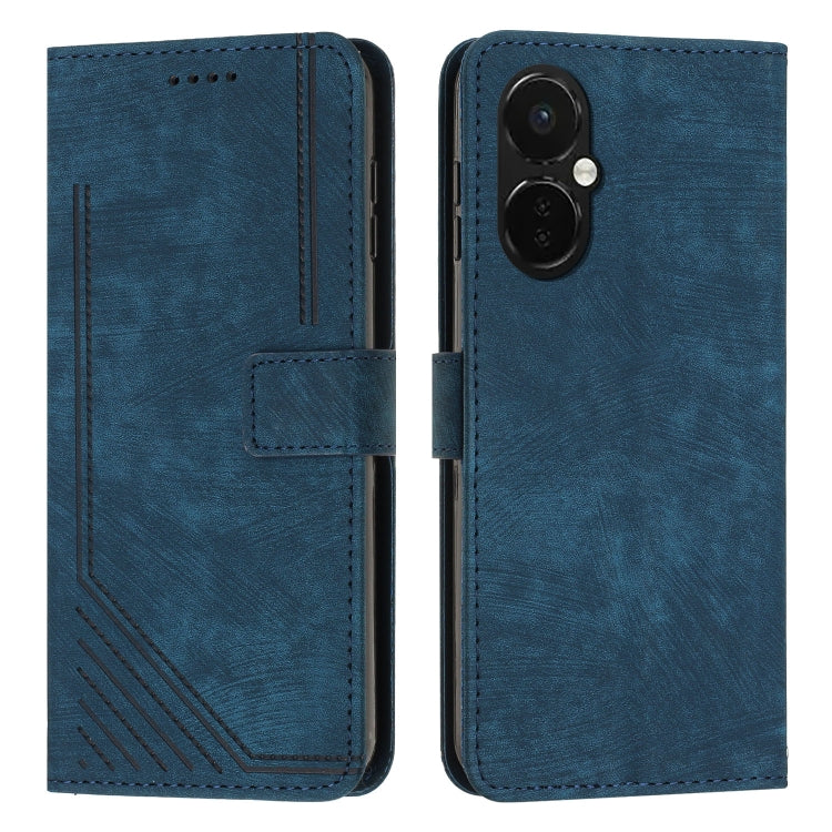 For OnePlus Nord CE 3/Nord CE 3 Lite/Nord N30 Skin Feel Stripe Pattern Leather Phone Case with Lanyard(Blue)