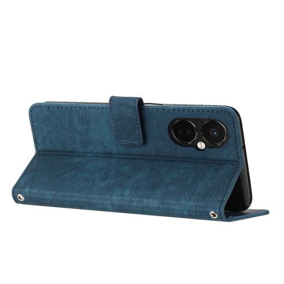 For OnePlus Nord CE 3/Nord CE 3 Lite/Nord N30 Skin Feel Stripe Pattern Leather Phone Case with Lanyard(Blue)