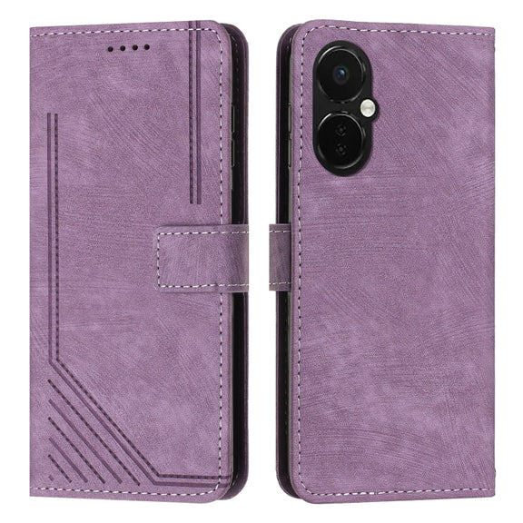 For OnePlus Nord CE 3/Nord CE 3 Lite/Nord N30 Skin Feel Stripe Pattern Leather Phone Case with Lanyard(Purple)