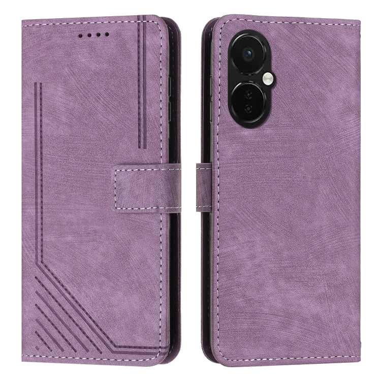 For OnePlus Nord CE 3/Nord CE 3 Lite/Nord N30 Skin Feel Stripe Pattern Leather Phone Case with Lanyard(Purple)