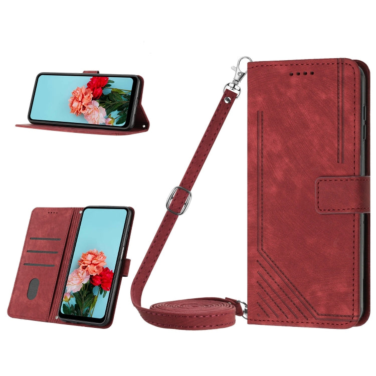 For Tecno Spark 10 Pro Skin Feel Stripe Pattern Leather Phone Case with Lanyard(Red) - free shipping - PMC TechLife - Order now!