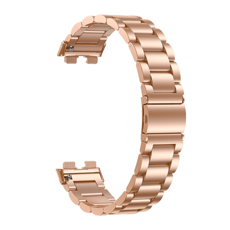 For Huawei Band 8 16mm Three Strains Metal Replacement Watch Band(Rose Gold)