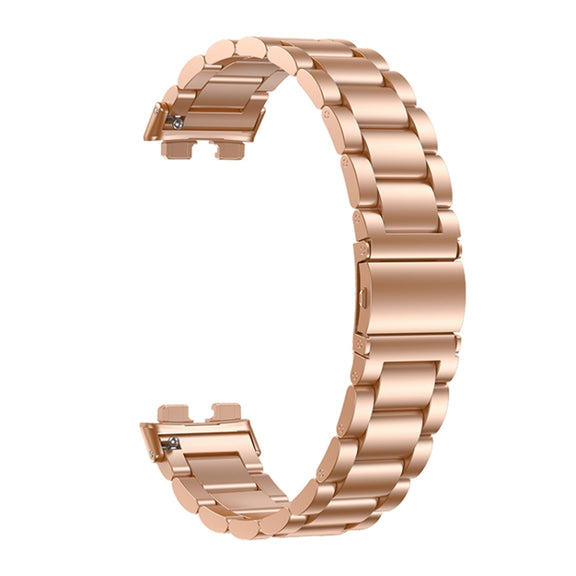 For Huawei Band 8 16mm Three Strains Metal Replacement Watch Band(Rose Gold)