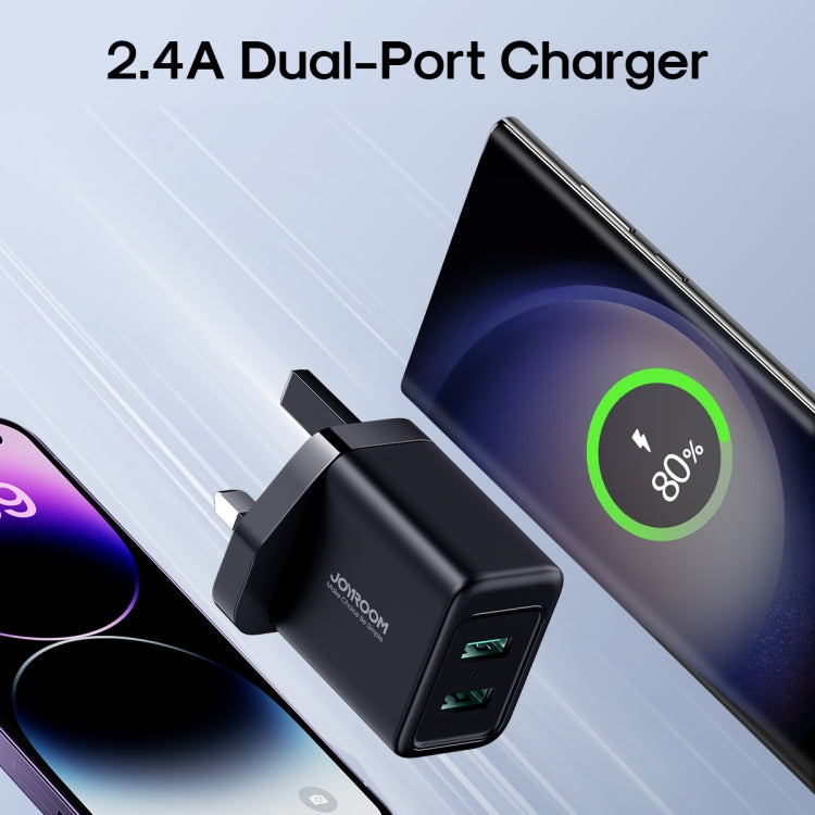 JOYROOM JR-TCN01 2.4A Dual Ports USB Charger, Plug:UK Plug(Black) - USB Charger by JOYROOM | Online Shopping South Africa | PMC TechLife