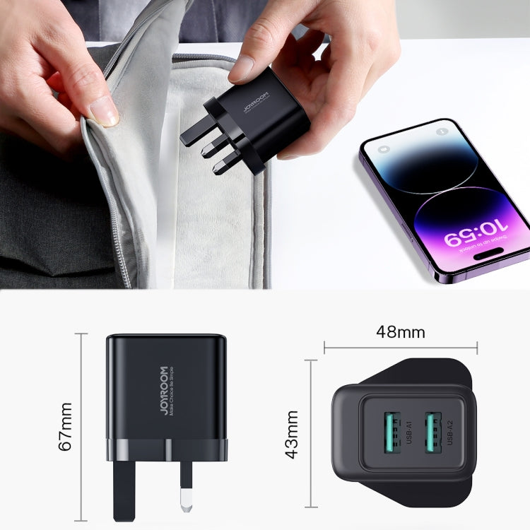 JOYROOM JR-TCN01 2.4A Dual Ports USB Charger, Plug:UK Plug(Black) - USB Charger by JOYROOM | Online Shopping South Africa | PMC TechLife