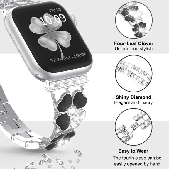 For Apple Watch Ultra 49mm Petal Metal Diamond Watch Band(Sliver+Black)