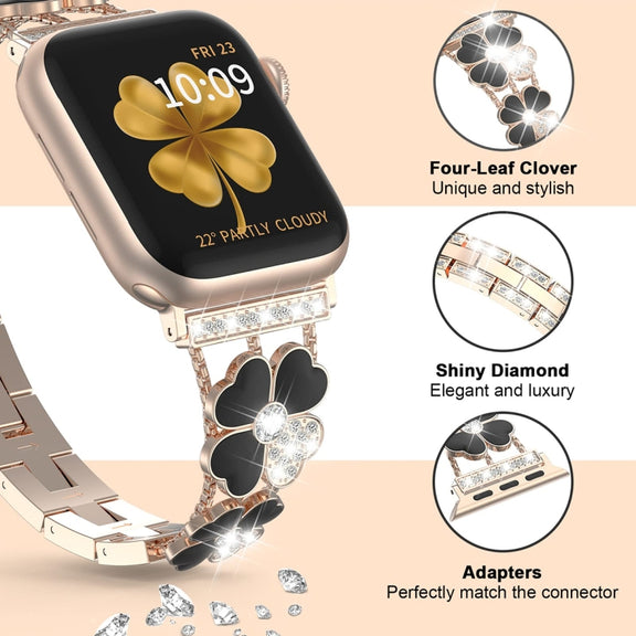 For Apple Watch 8 41mm Petal Metal Diamond Watch Band(Rose Gold+Black)