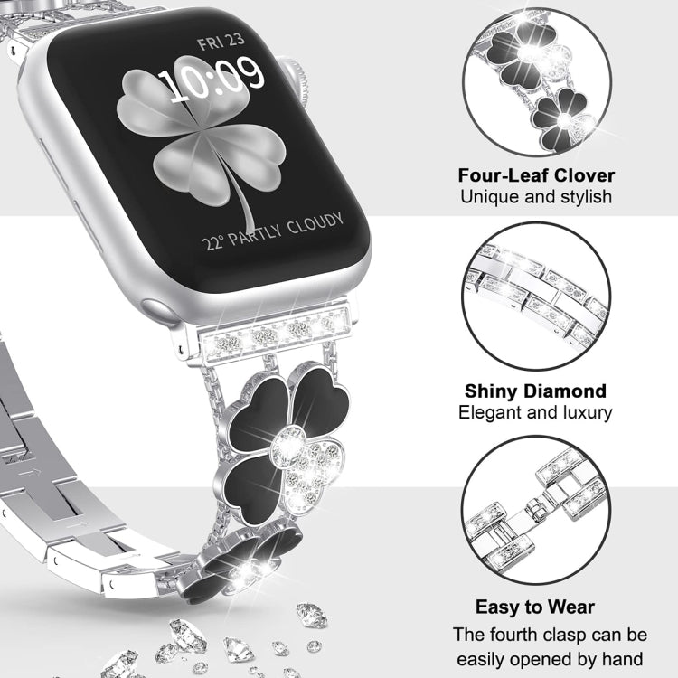 For Apple Watch 8 41mm Petal Metal Diamond Watch Band(Silver+Black)