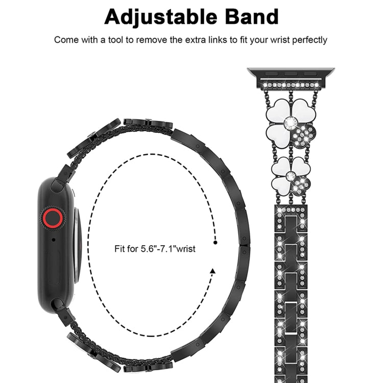 For Apple Watch 8 45mm Petal Metal Diamond Watch Band(Black+White)