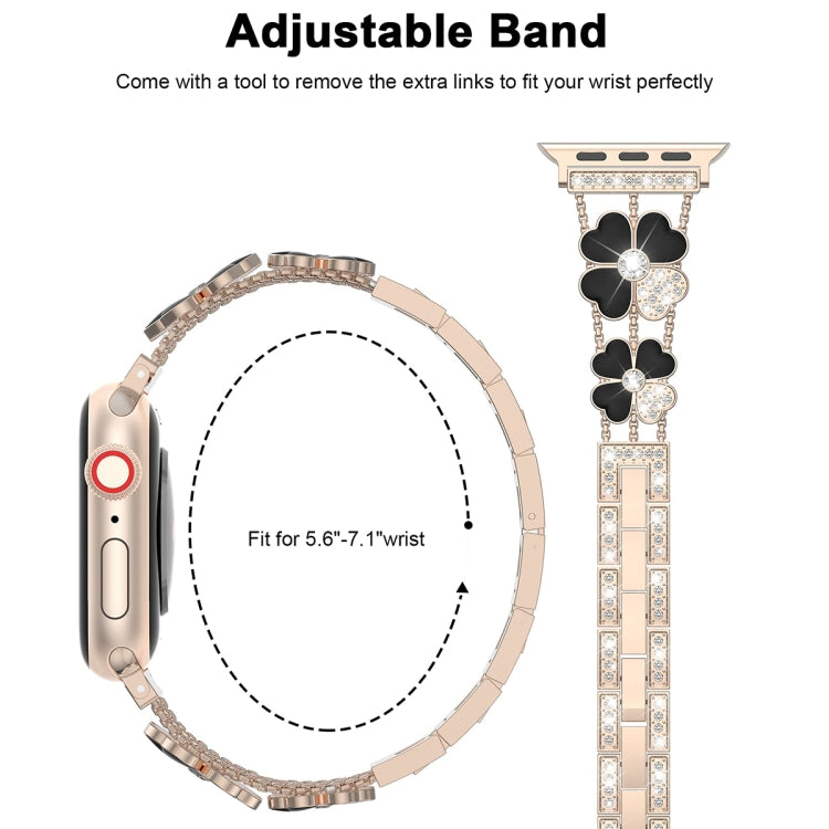 For Apple Watch 7 45mm Petal Metal Diamond Watch Band(Rose Gold+Black) -  by PMC TechLife | Online Shopping South Africa | PMC TechLife