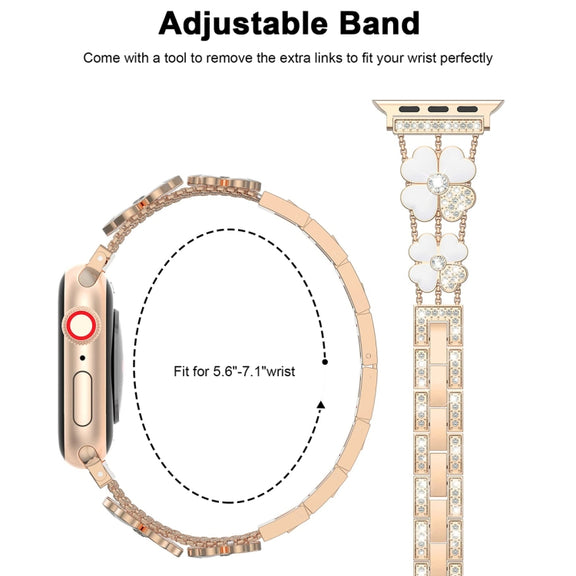 For Apple Watch 7 45mm Petal Metal Diamond Watch Band(Rose Gold+White)