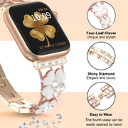 For Apple Watch 7 45mm Petal Metal Diamond Watch Band(Rose Gold+White)
