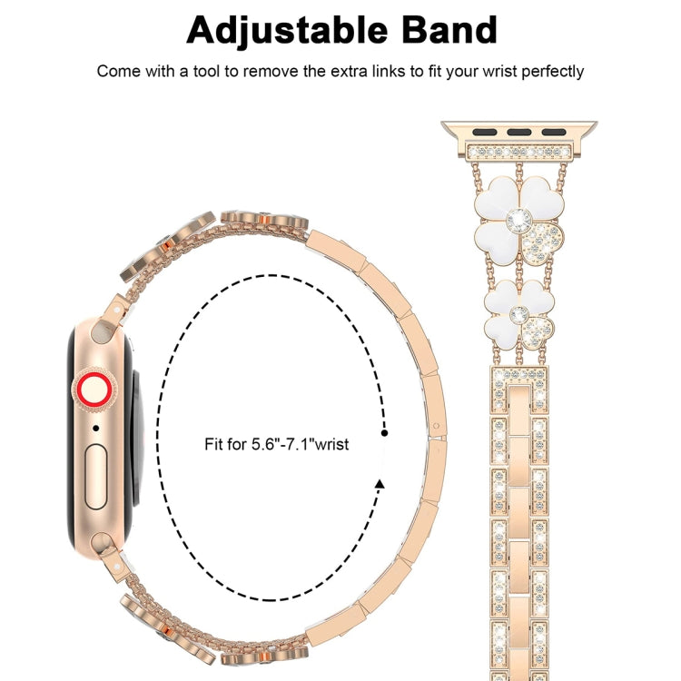 For Apple Watch SE 40mm Petal Metal Diamond Watch Band(Rose Gold+White)