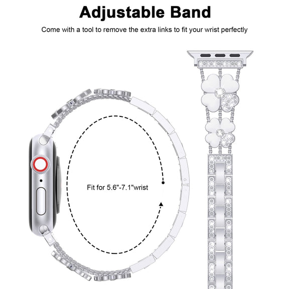 For Apple Watch SE 40mm Petal Metal Diamond Watch Band(Sliver+White)