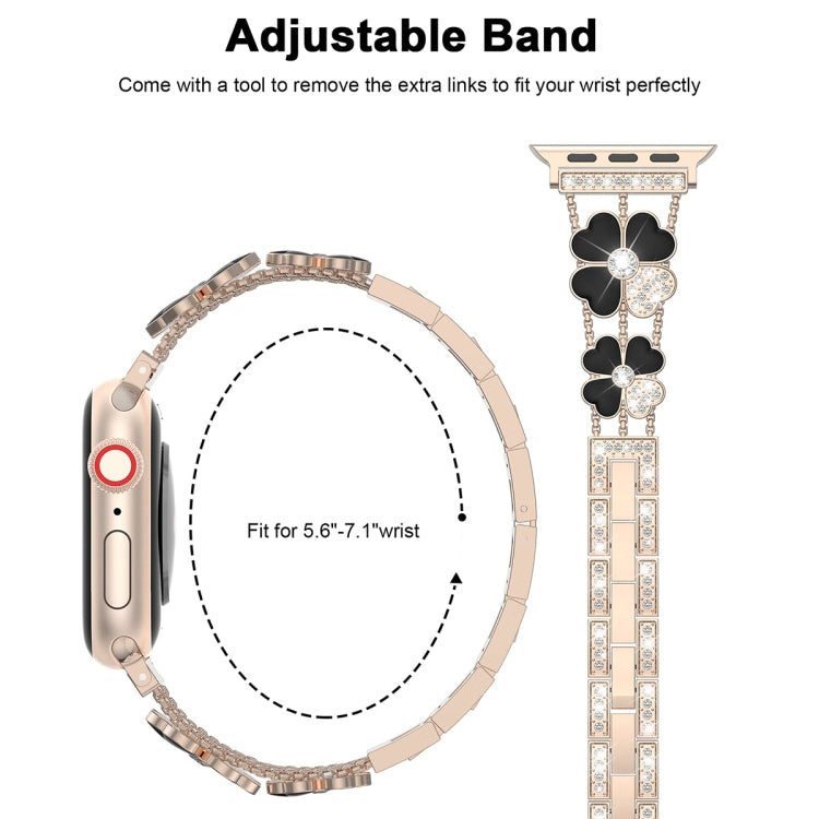For Apple Watch SE 44mm Petal Metal Diamond Watch Band(Rose Gold+Black)