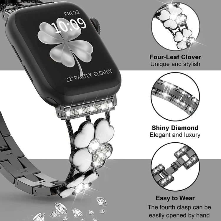 For Apple Watch 6 44mm Petal Metal Diamond Watch Band(Black+White) -  by PMC TechLife | Online Shopping South Africa | PMC TechLife