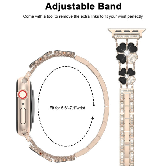 For Apple Watch 6 44mm Petal Metal Diamond Watch Band(Rose Gold+Black)