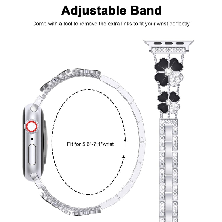 For Apple Watch 5 40mm Petal Metal Diamond Watch Band(Sliver+Black) -  by PMC TechLife | Online Shopping South Africa | PMC TechLife