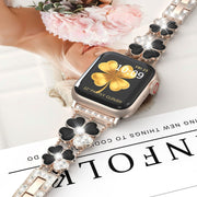 For Apple Watch 4 40mm Petal Metal Diamond Watch Band(Rose Gold+Black)