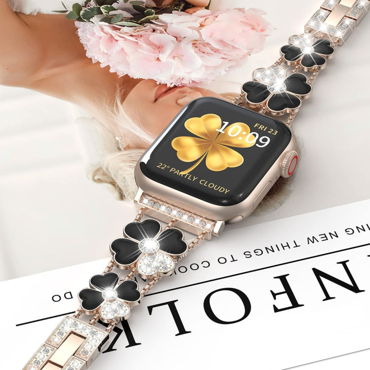 For Apple Watch 4 40mm Petal Metal Diamond Watch Band(Rose Gold+Black)