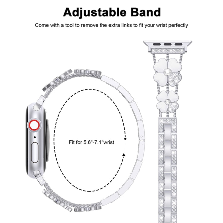For Apple Watch 4 44mm Petal Metal Diamond Watch Band(Sliver+White)