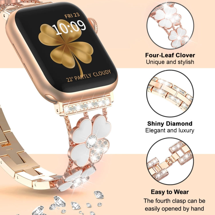For Apple Watch 3 38mm Petal Metal Diamond Watch Band(Rose Gold+White)