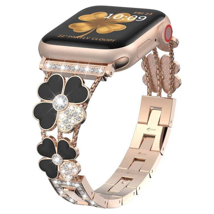 For Apple Watch 3 42mm Petal Metal Diamond Watch Band(Rose Gold+Black) - Watch Bands by PMC TechLife | Online Shopping South Africa | PMC TechLife