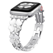 For Apple Watch 3 42mm Petal Metal Diamond Watch Band(Silver+White)