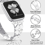 For Apple Watch 3 42mm Petal Metal Diamond Watch Band(Silver+White)