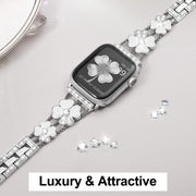 For Apple Watch 3 42mm Petal Metal Diamond Watch Band(Silver+White)