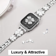 For Apple Watch 2 38mm Petal Metal Diamond Watch Band(Sliver+White)